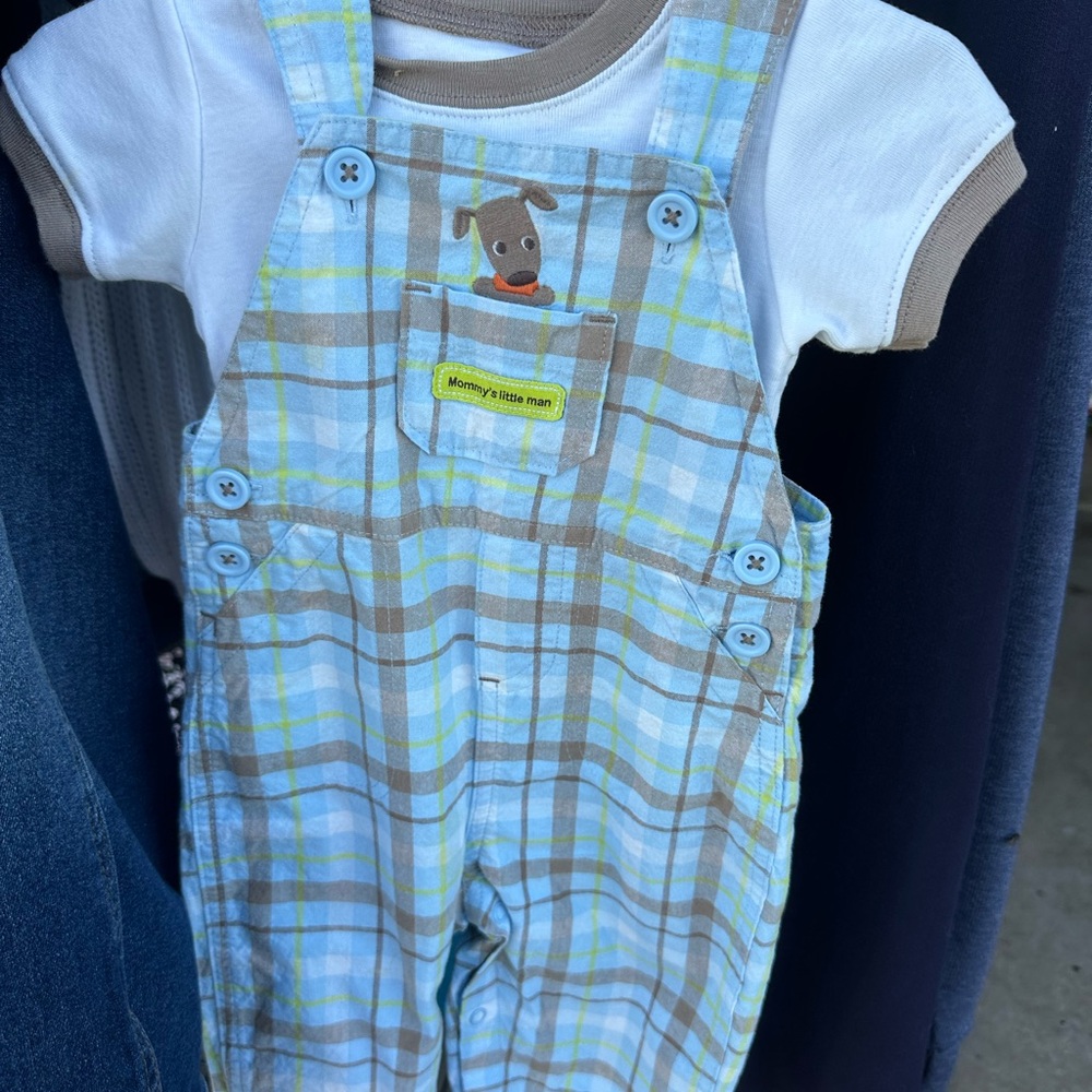 Carter's Blue and Brown Overalls Classic Plaid Design